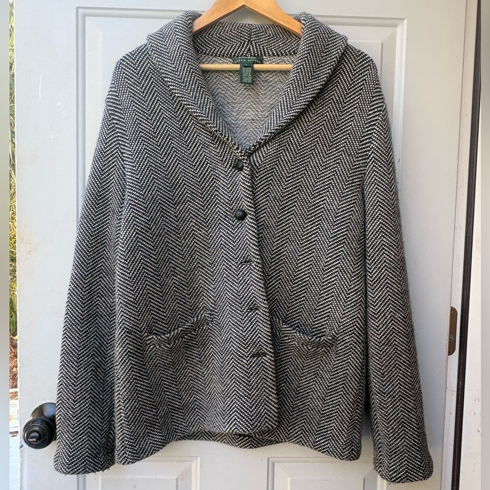 Ralph Lauren 100% Wool Herringbone Shawl Cardigan Sweater Blazer